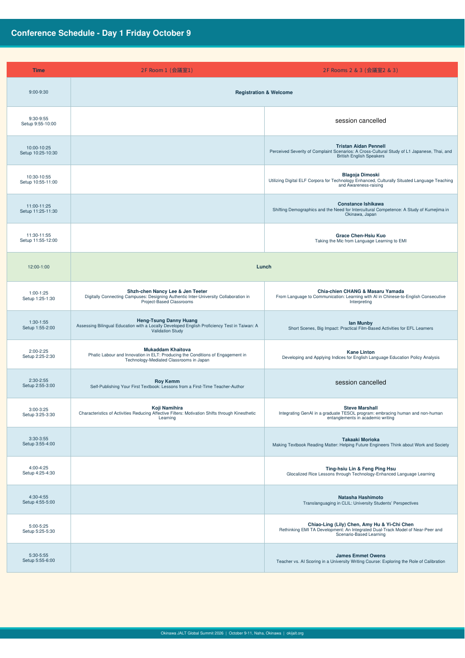 Day 1 conference schedule, Friday October 9